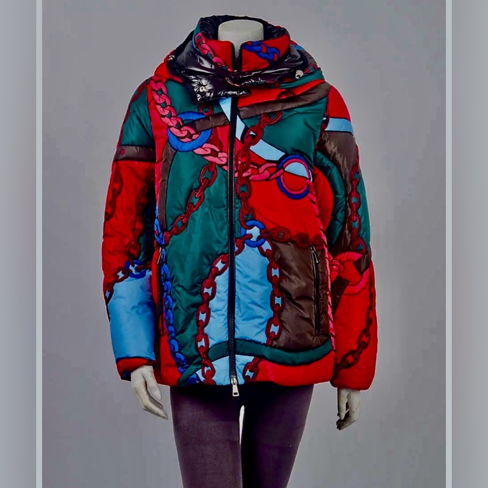 MONCLER Women’s Chain Print Puffer Parka Down Jacket Coat NWT